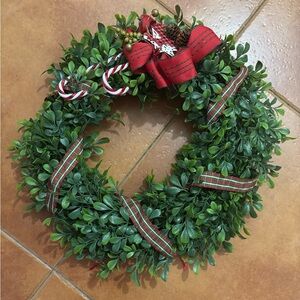 Christmas Festive Green Holiday Wreath with Red Accents. Super cute